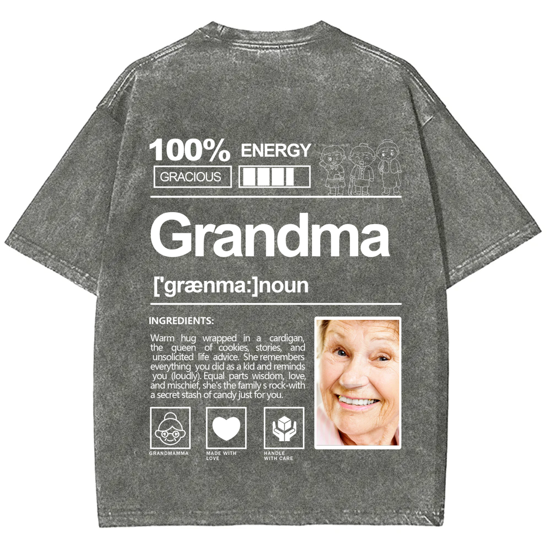 Addcustom Photo Grandma Washed T-Shirt