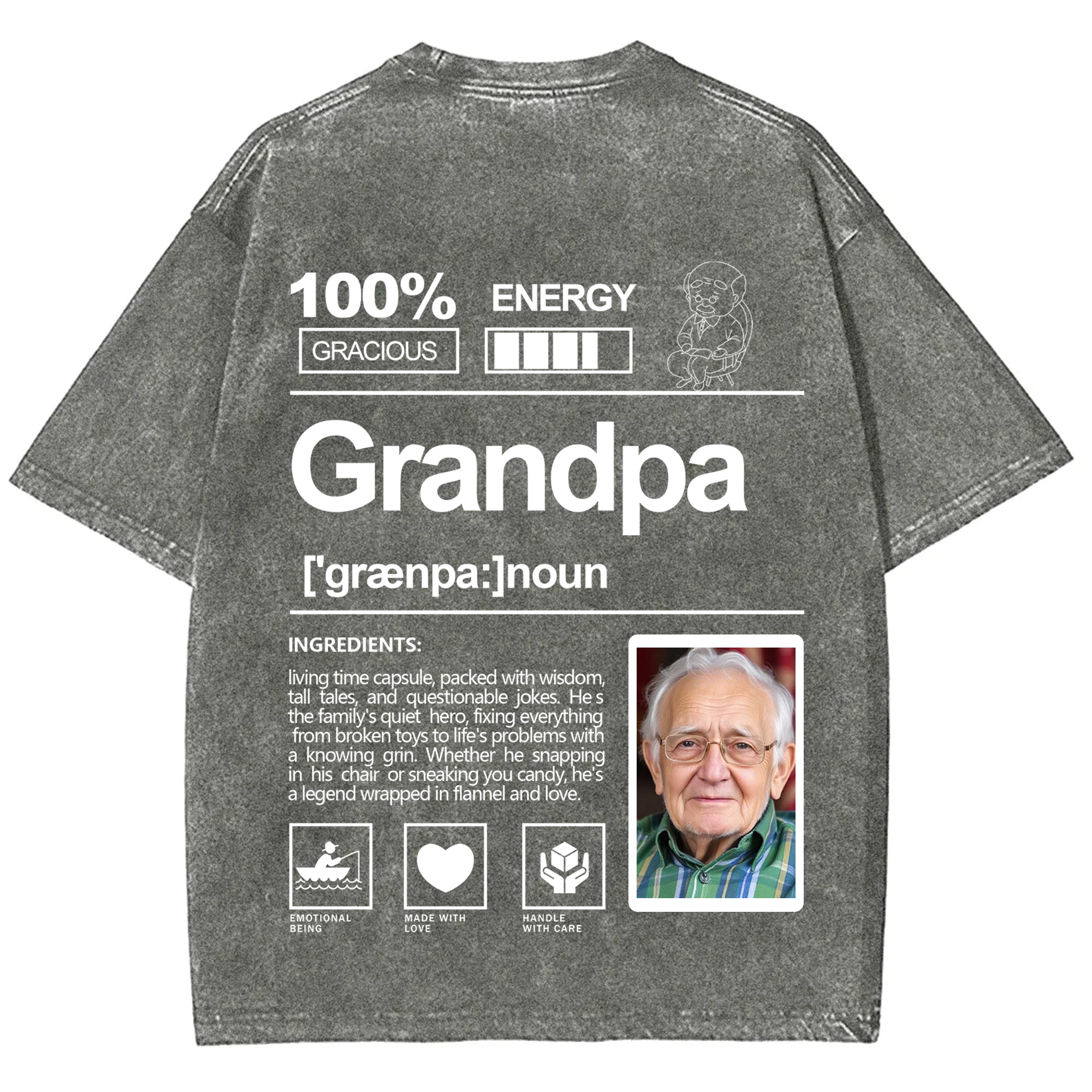Addcustom Photo Grandpa Washed T-Shirt