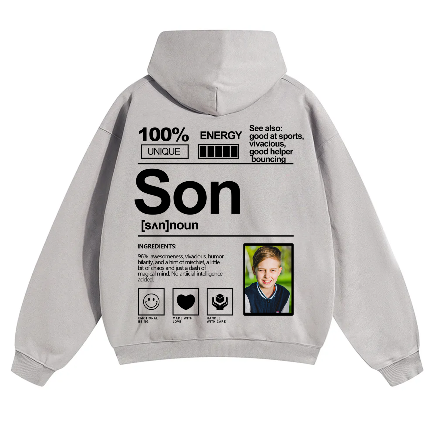 Addcustom Photo Son Solid Color Hoodie