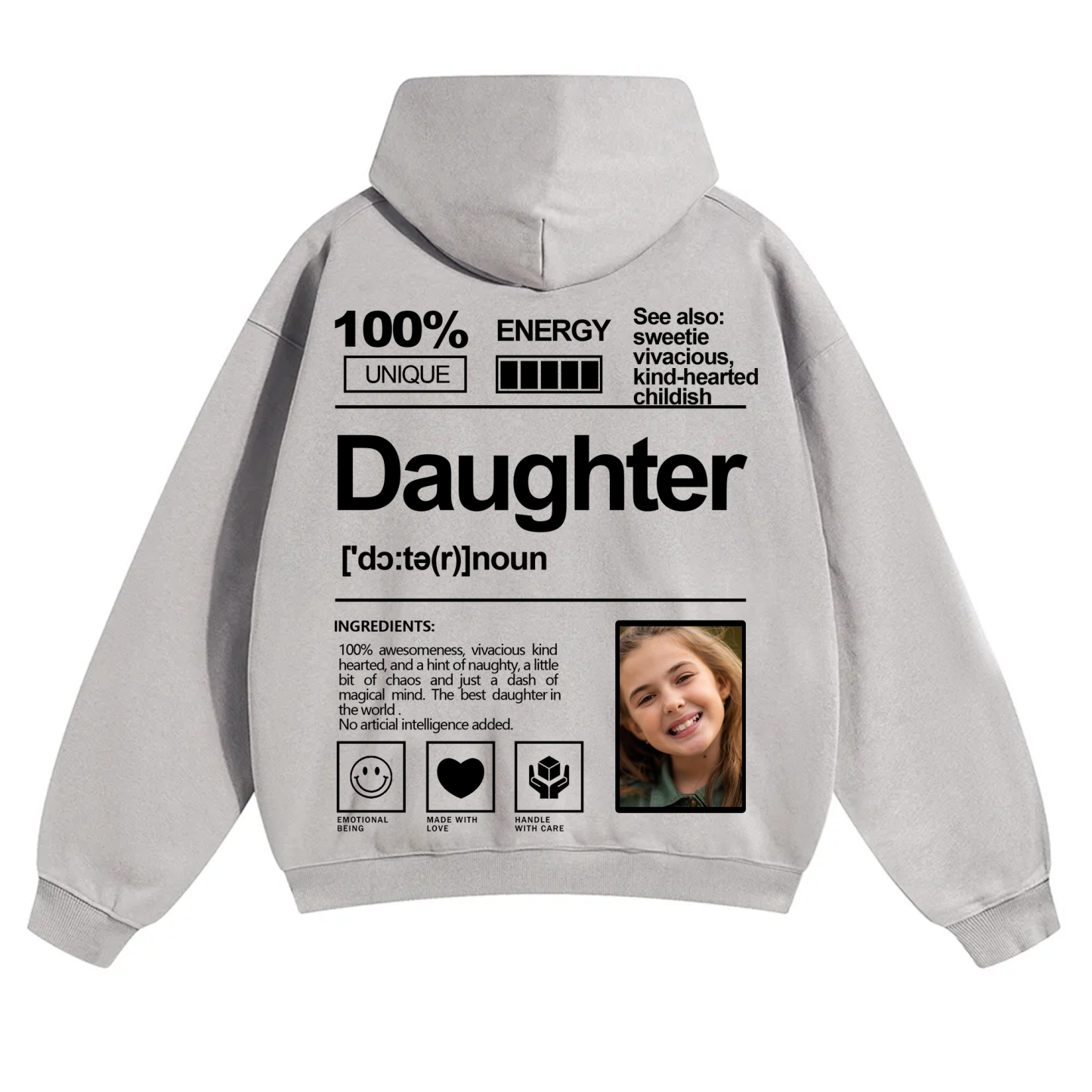 Addcustom Photo Daughter Solid Color Hoodie