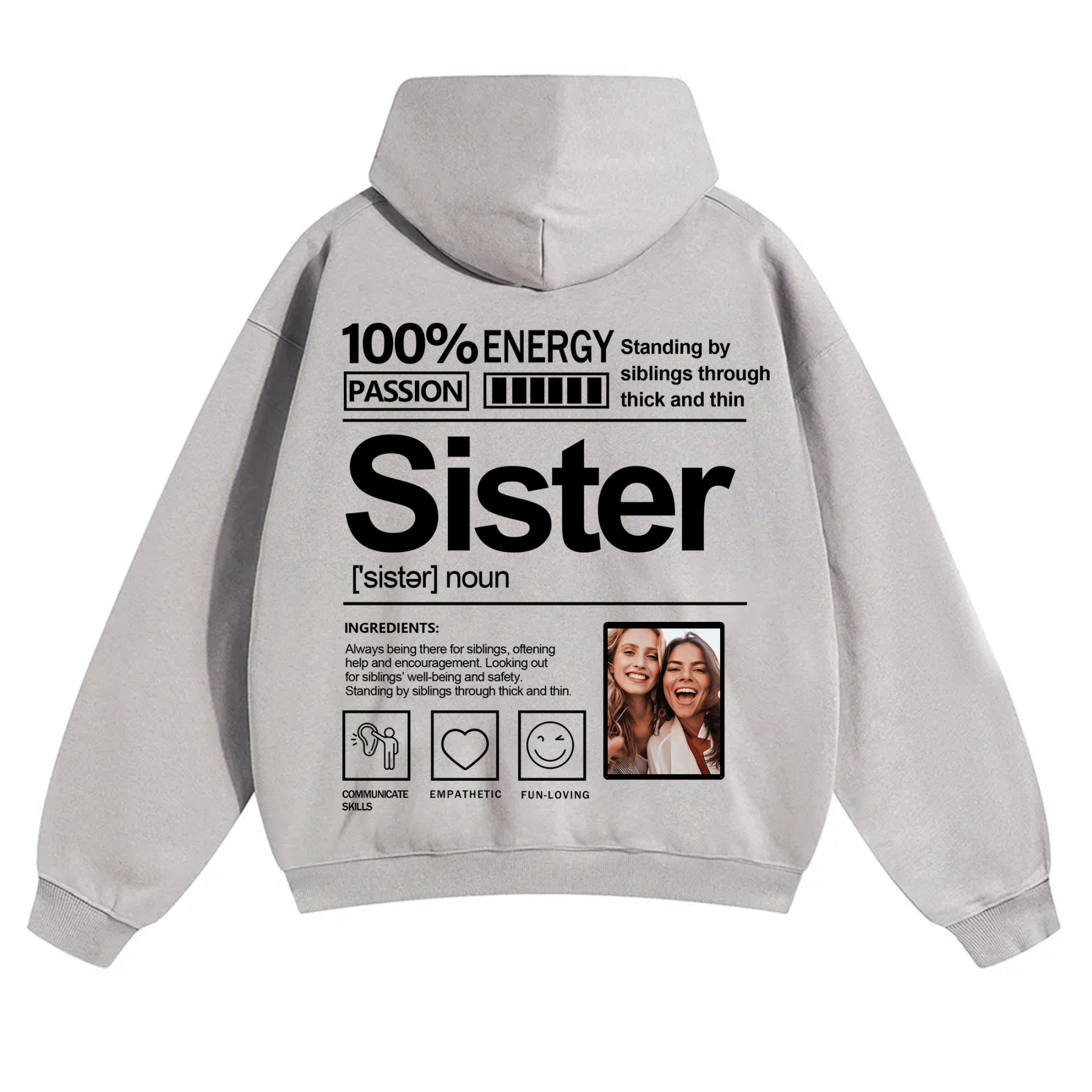Addcustom Photo Sister Solid Color Hoodie