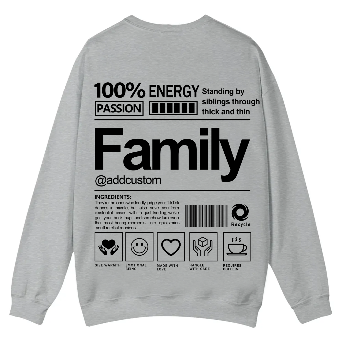 Family Addcustom Casual Crewneck Sweatshirt