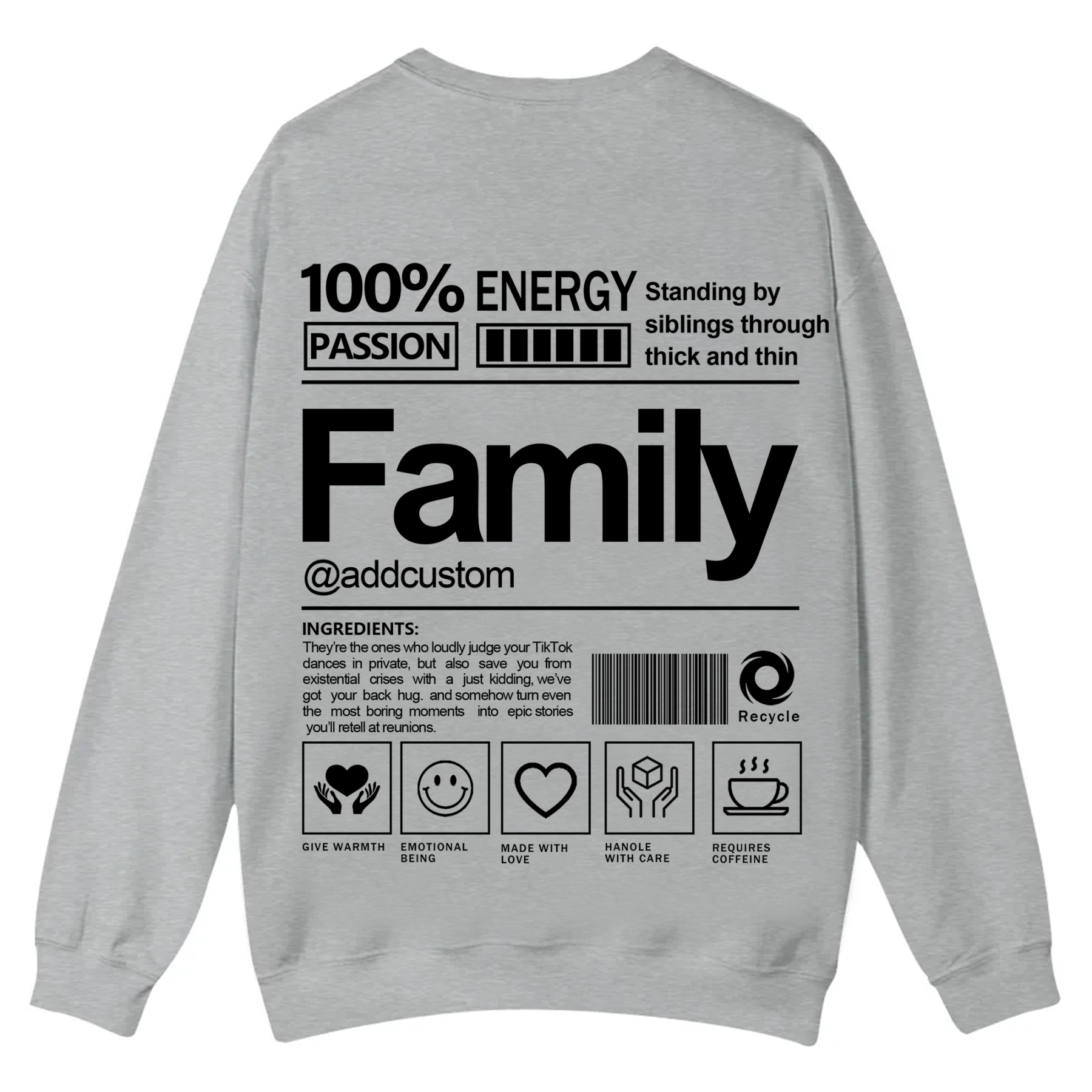 Family Addcustom Casual Crewneck Sweatshirt