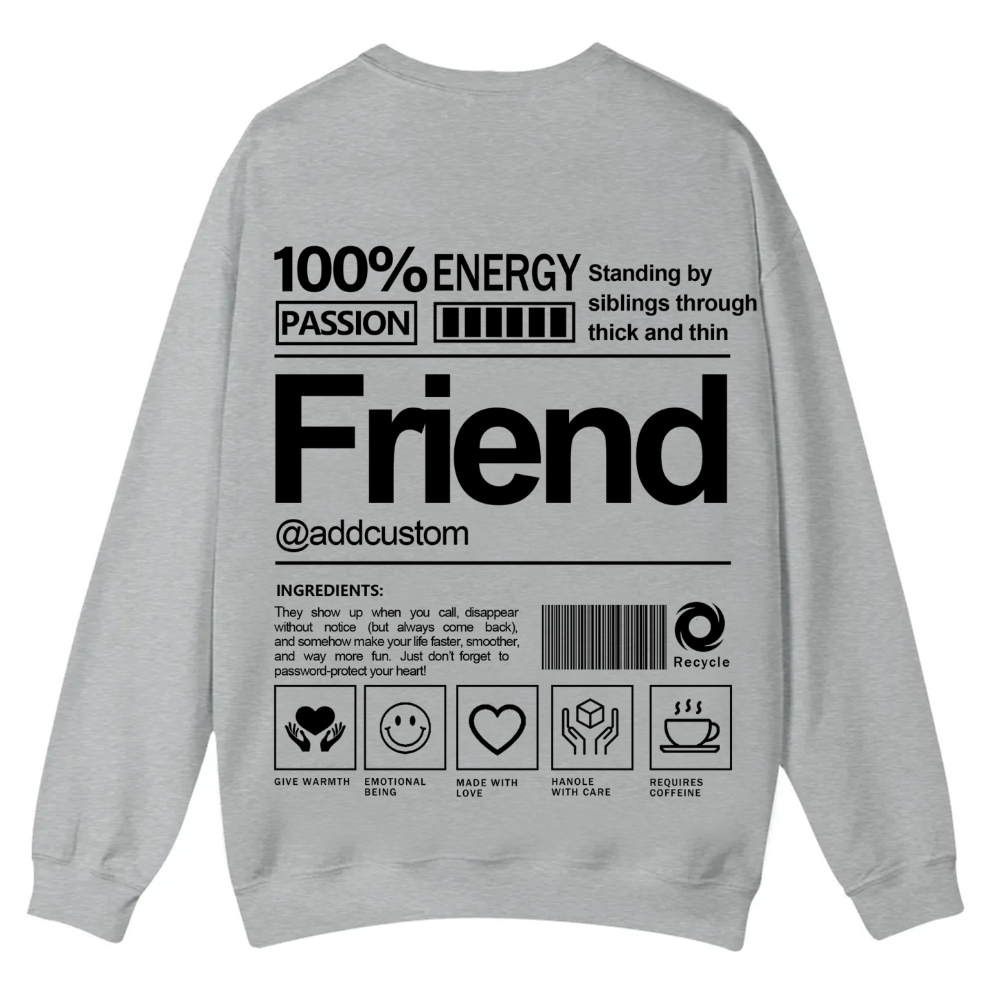 Friend Addcustom Casual Crewneck Sweatshirt