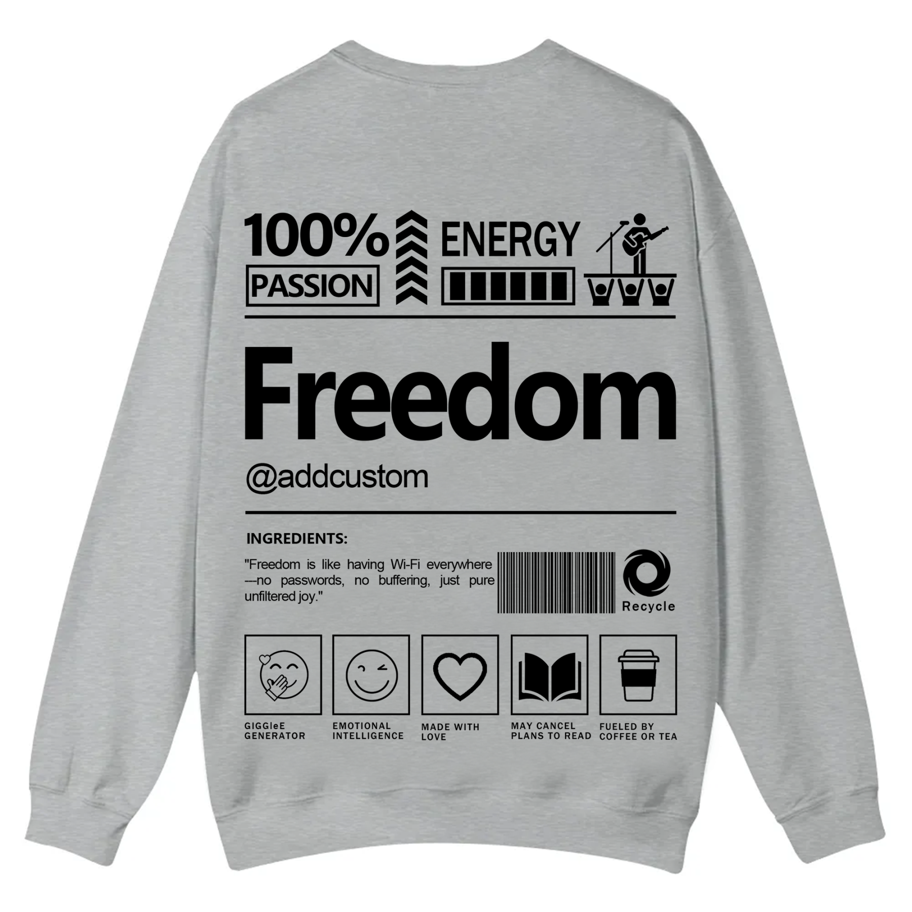 Freedom Addcustom Casual Crewneck Sweatshirt