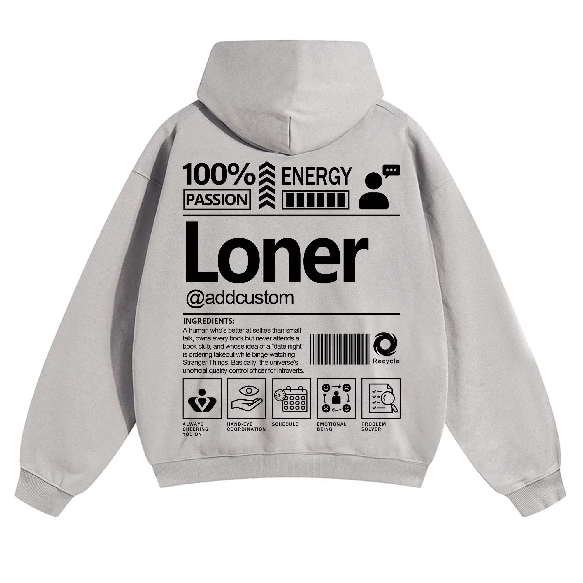 Loner  Addcustom Unisex Fit Solid Color Hoodie