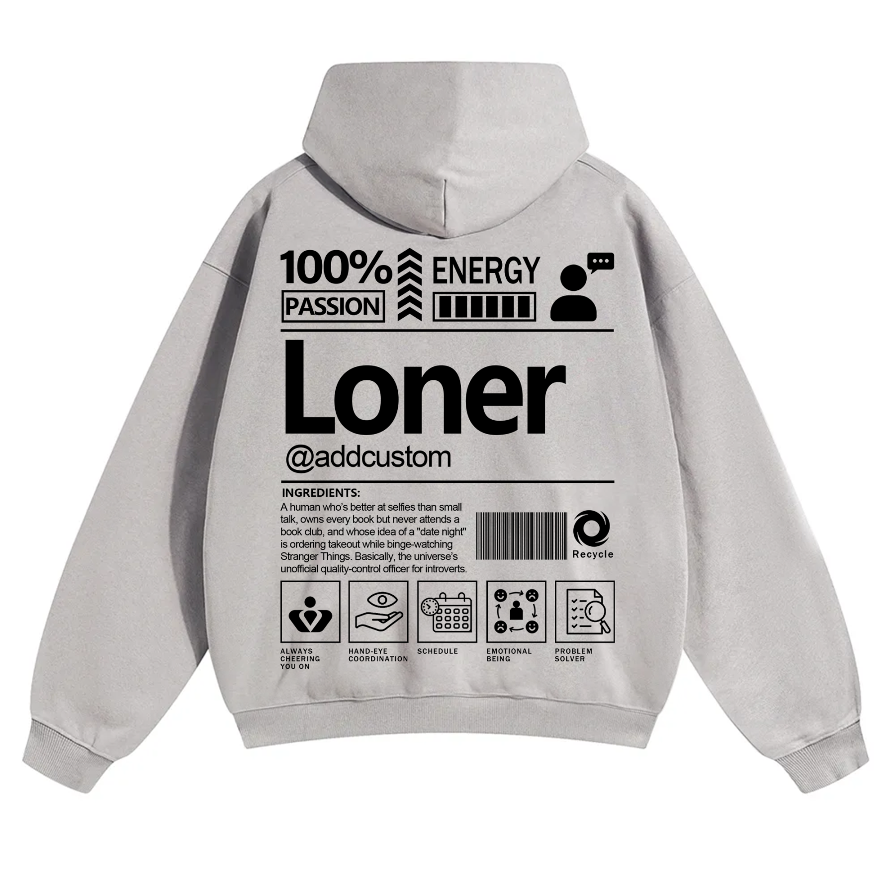 Loner  Addcustom Unisex Fit Solid Color Hoodie