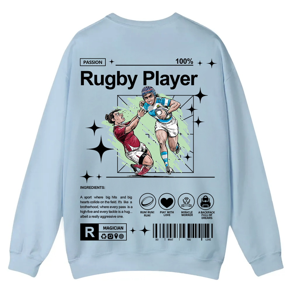 Rugby Player Casual Crewneck Sweatshirt wearishow