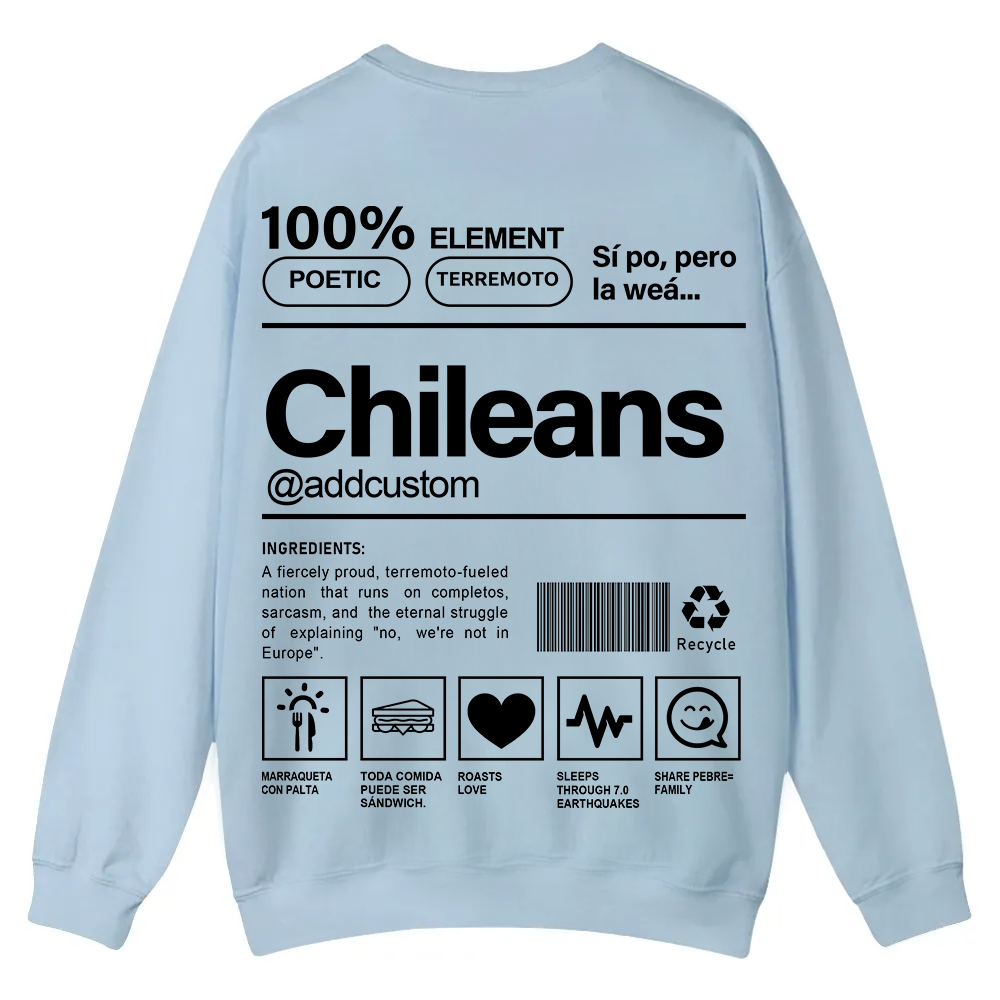 Chileans Addcustom Unisex Fit  Casual Crewneck Sweatshirt wearishow