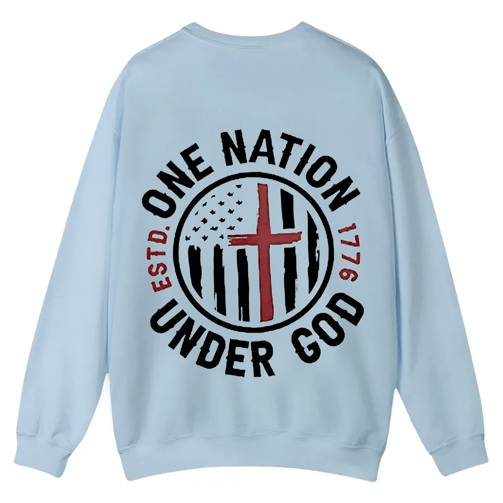 One Nation Under God ESTD 1776 Casual Crewneck Sweatshirt wearishow