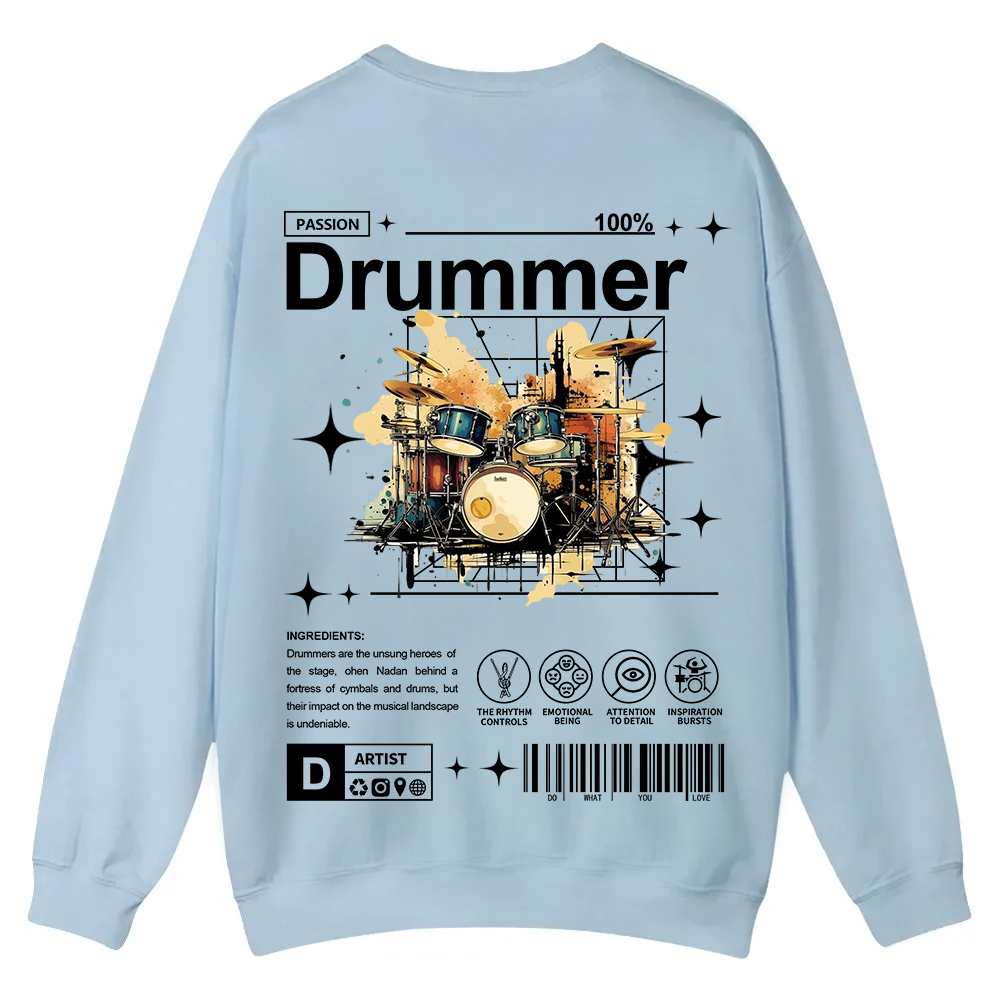 Drummer Casual Crewneck Sweatshirt wearishow