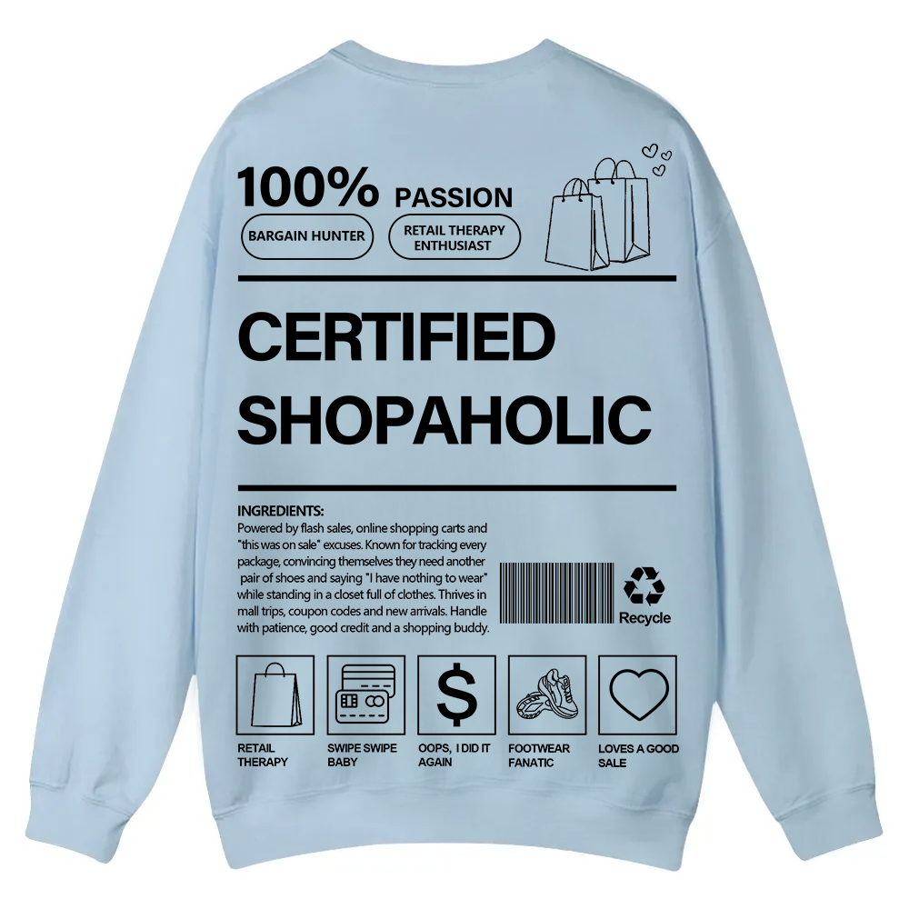 Certified Shopaholic Casual Crewneck Sweatshirt wearishow