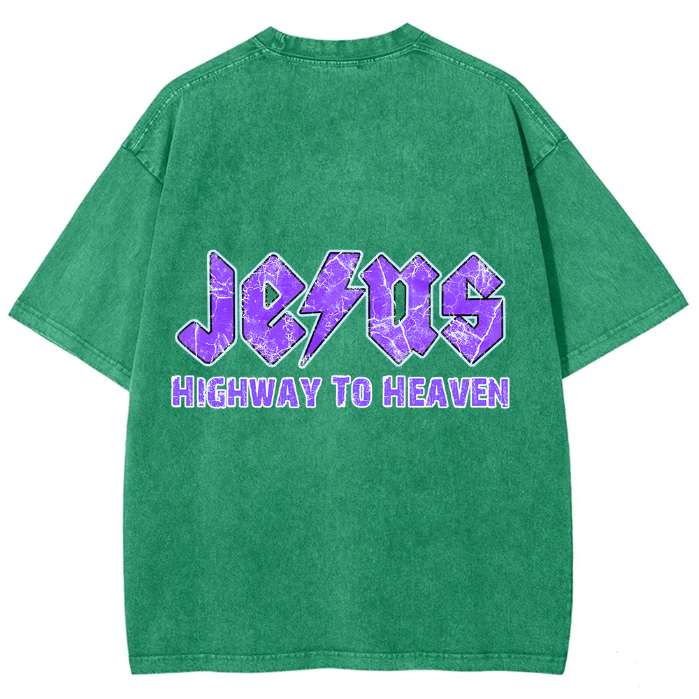 Jesus Highway To Heaven Unisex Fit Washed T-Shirt