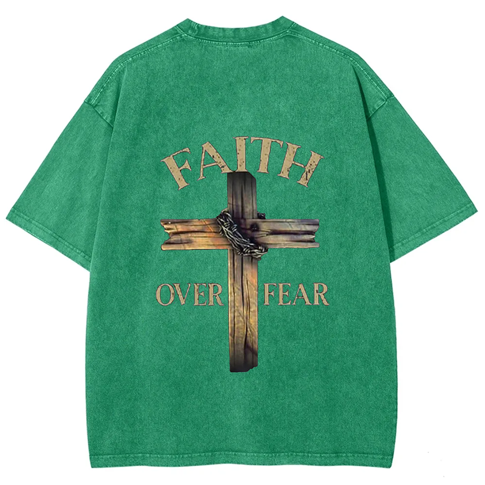 Faith Over Fear Cross Unisex Fit Washed T-Shirt