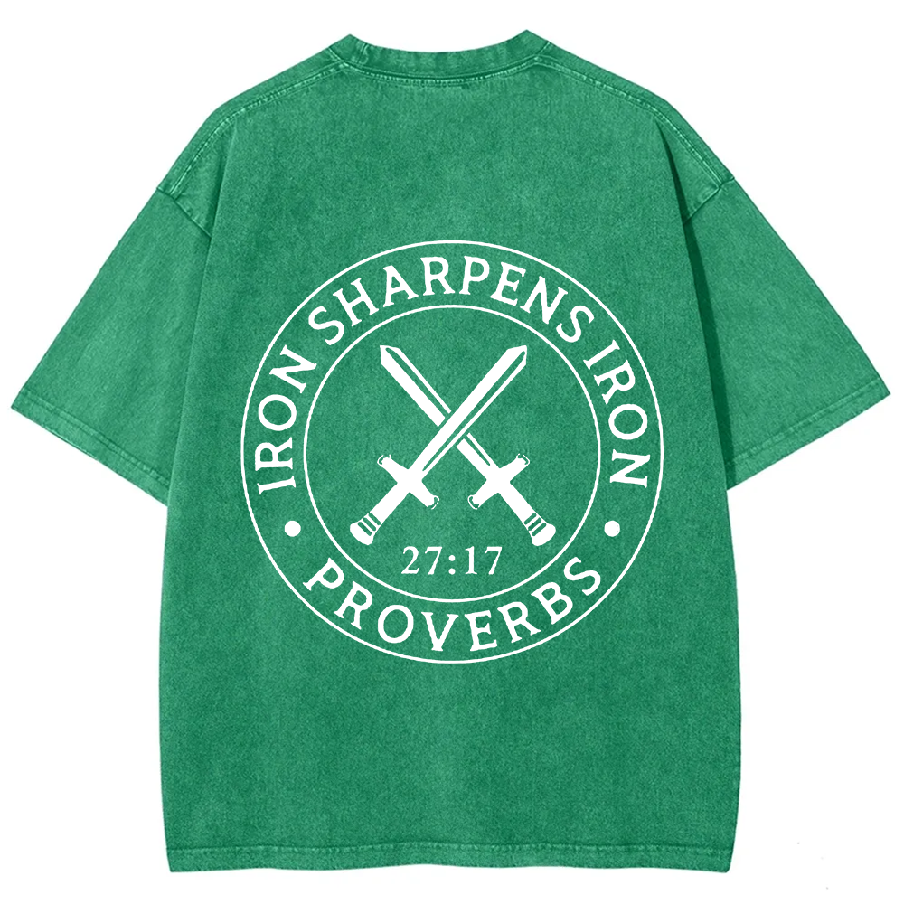 Iron Sharpens Iron PRVOERBS 27:17 Christian Unisex Fit Washed T-Shirt