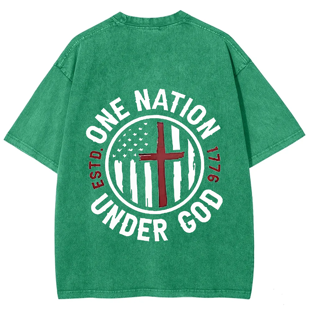 One Nation Under God ESTD 1776 Unisex Fit Washed T-Shirt