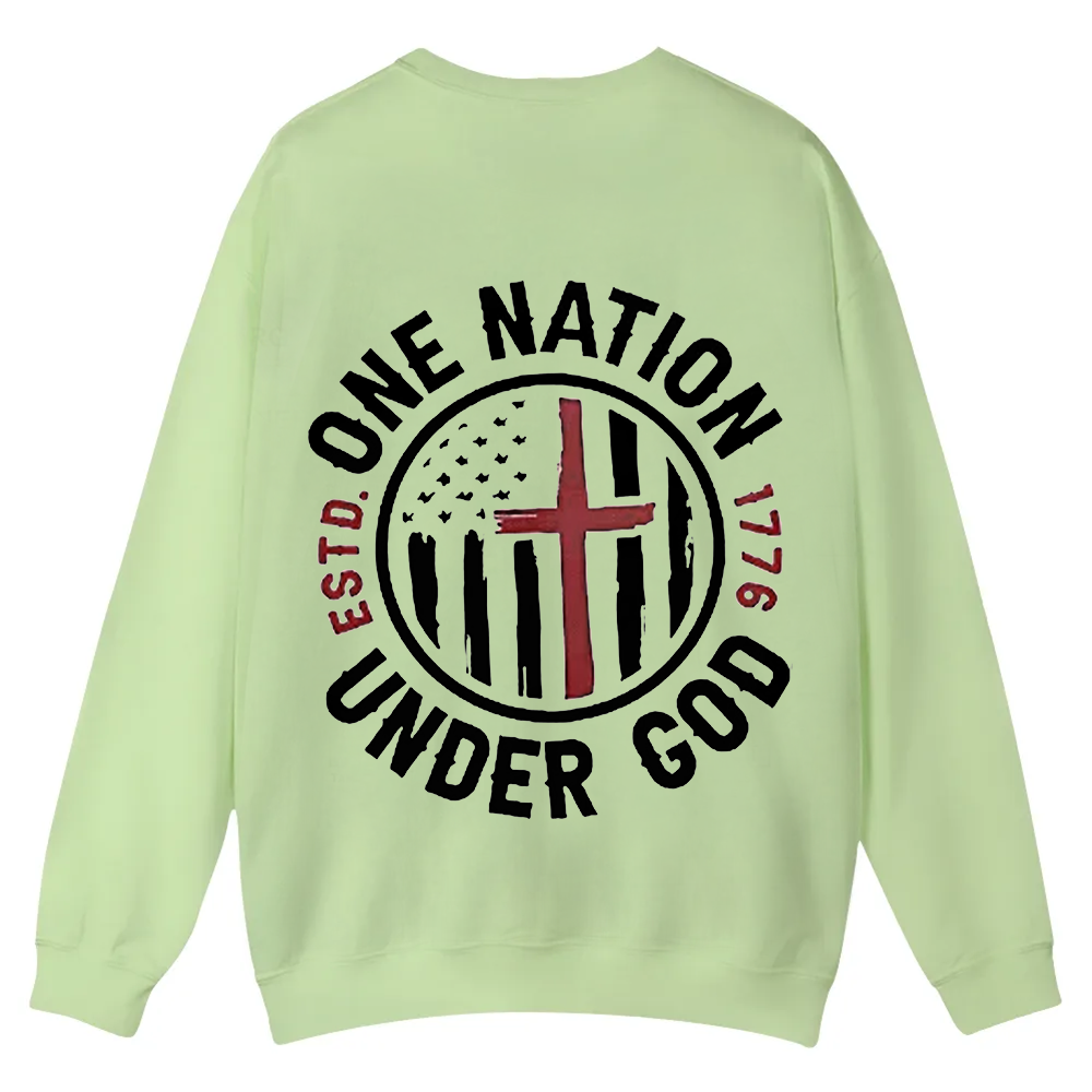 One Nation Under God ESTD 1776 Casual Crewneck Sweatshirt wearishow