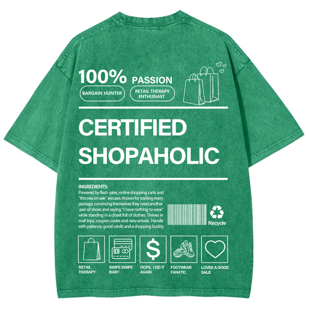 Certified Shopaholic Unisex Fit Washed T-Shirt