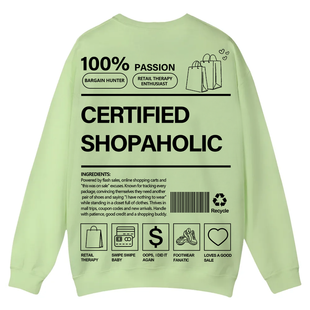 Certified Shopaholic Casual Crewneck Sweatshirt wearishow