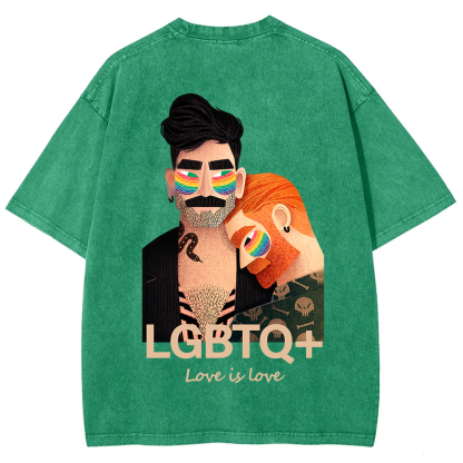 Lgbtq+ Love Is Love Unisex Fit Washed T-Shirt