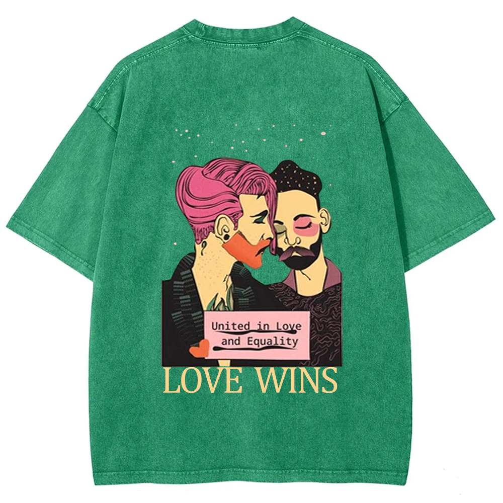 United in Love and Equality Love Wins Unisex Fit Washed T-Shirt