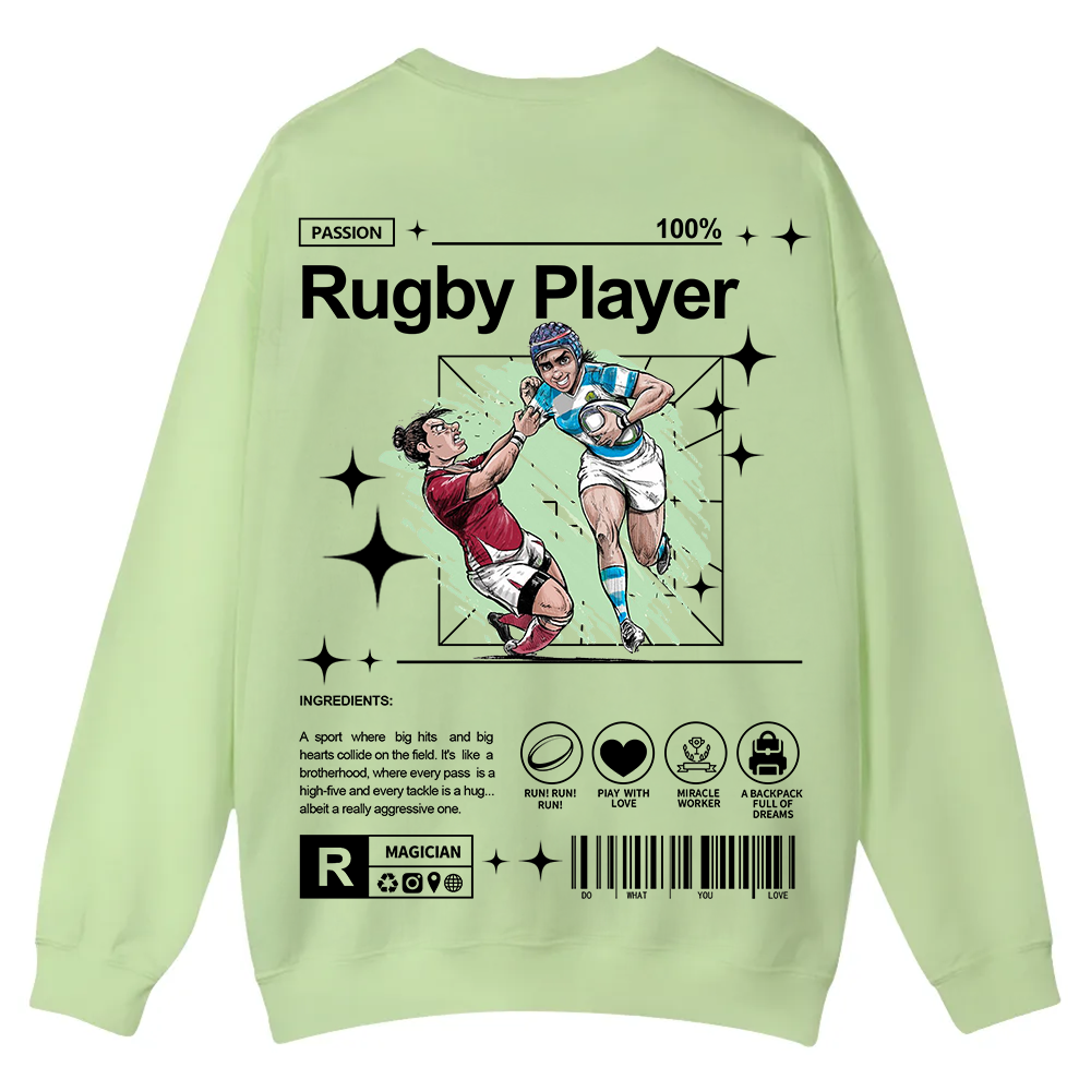 Rugby Player Casual Crewneck Sweatshirt wearishow