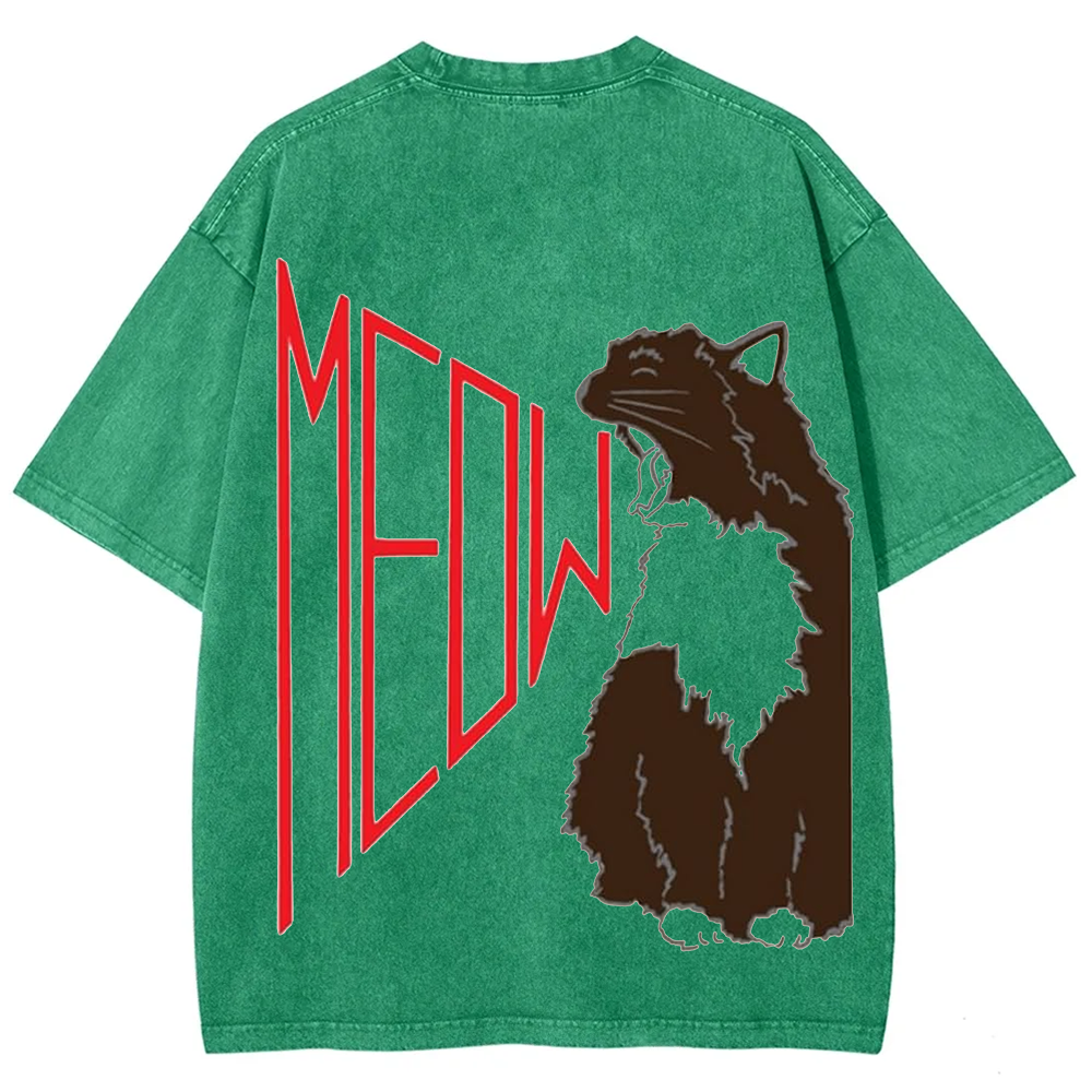 Meow Cat Print Casual  T-Shirt