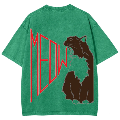 Meow Cat Print Casual  T-Shirt