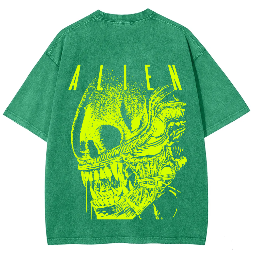 Unisex Vintage Washed Alien Movie Poster Prin T-Shirt
