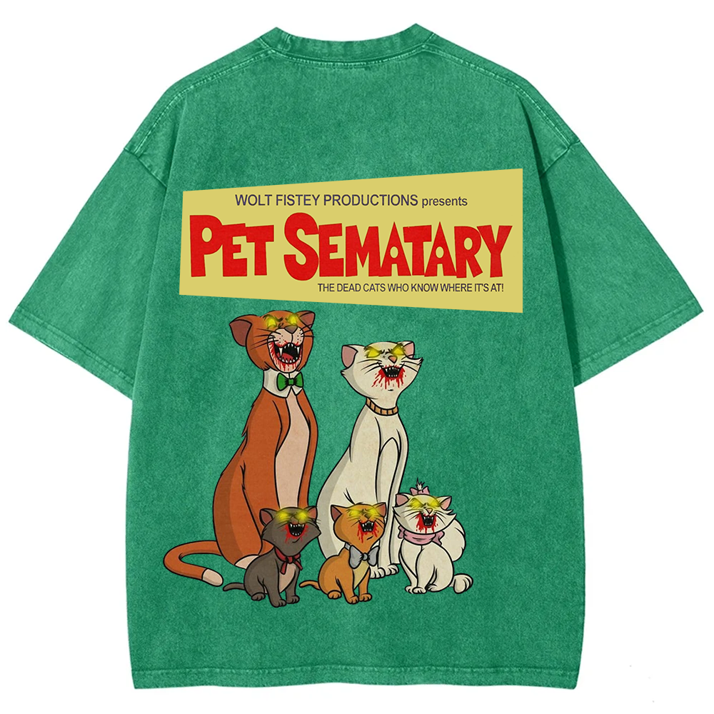 Unisex Vintage Halloween Zombie Cat Pet Sematary Art Print T-shirt