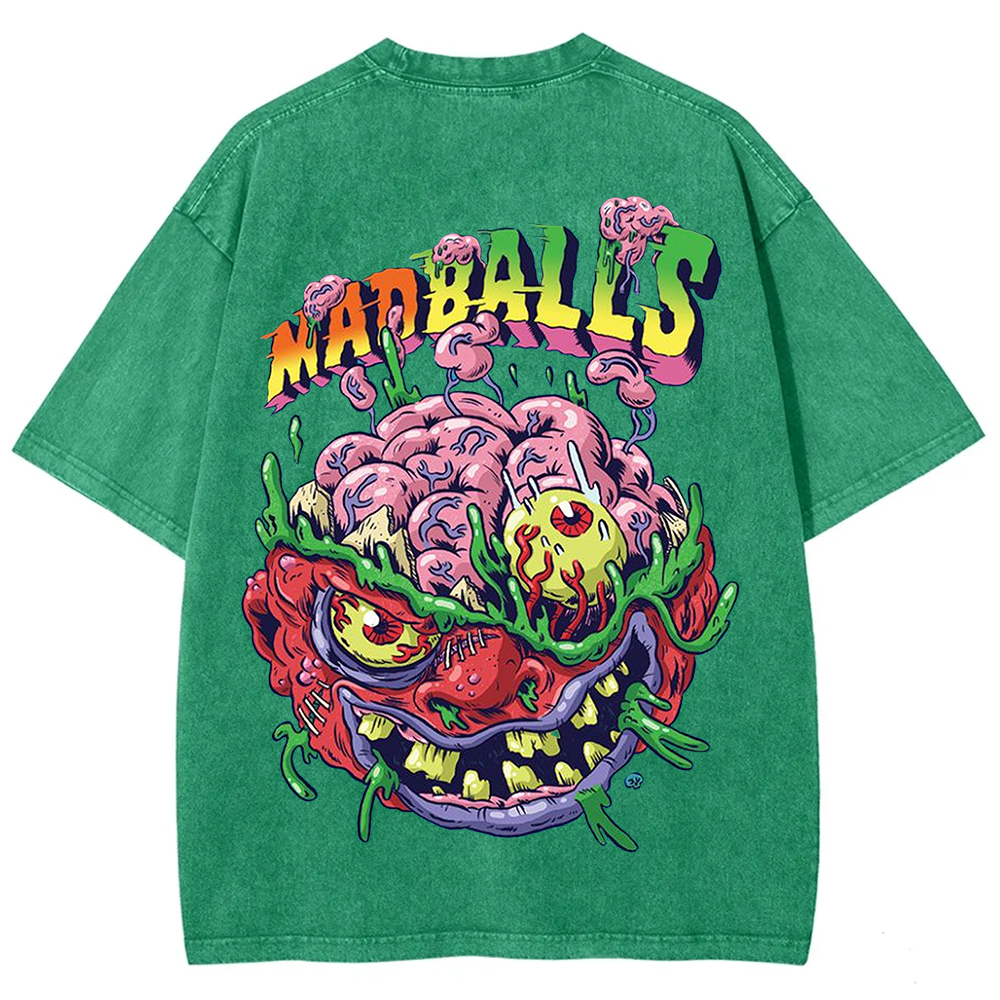 Unisex Blue Madballs Zombie Weird Print Casual  T-shirt