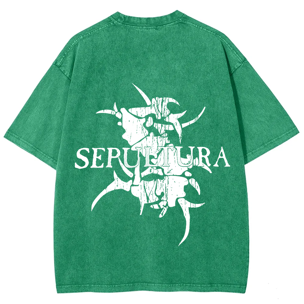 Unisex Vintage Washed Sepultura Heavy Metal Band T-shirt