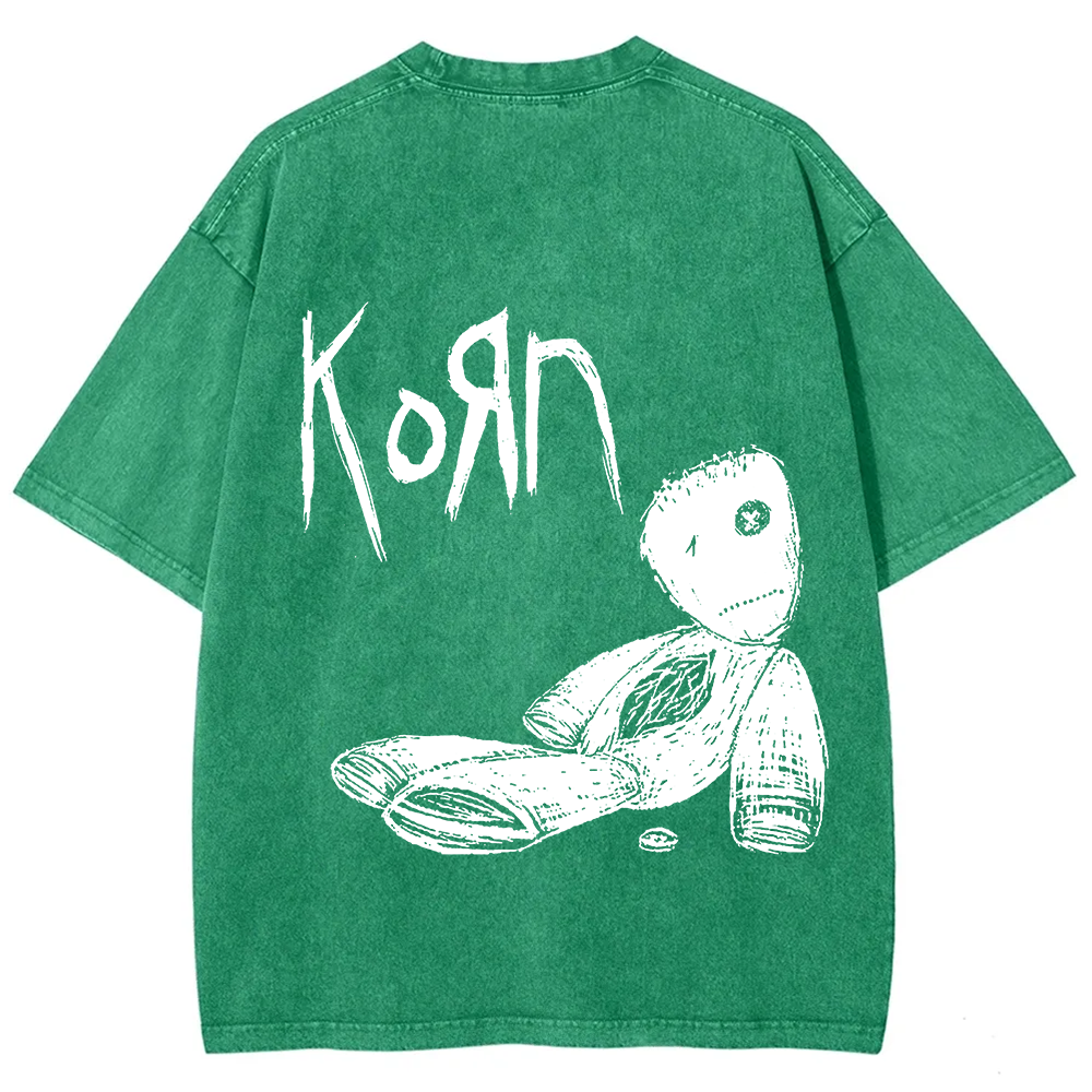 Unisex Vintage Washed Korn Metal Band  T-Shirt