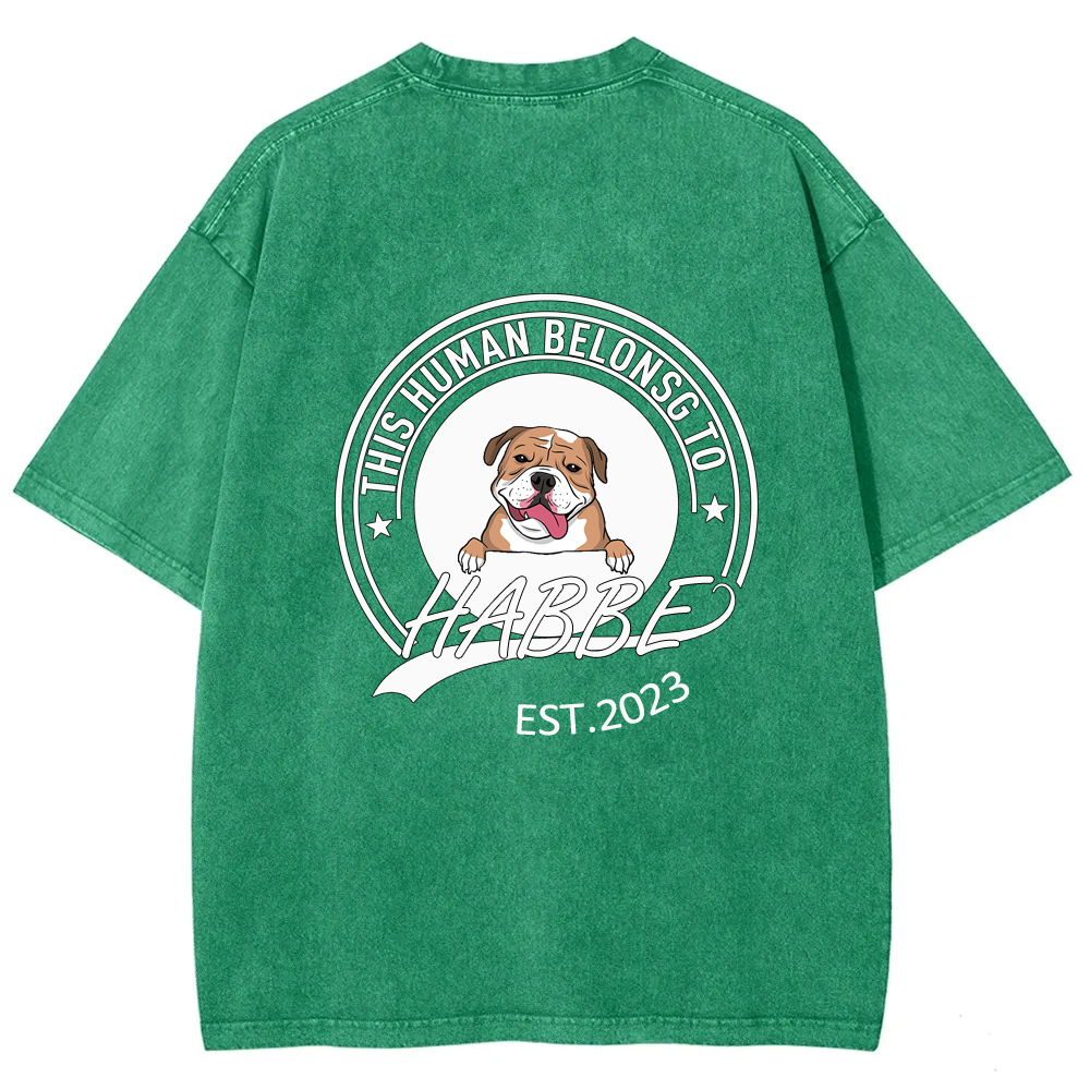 Wearishow -This Human Belongs To - Personalized Custom  WashedT-shirt