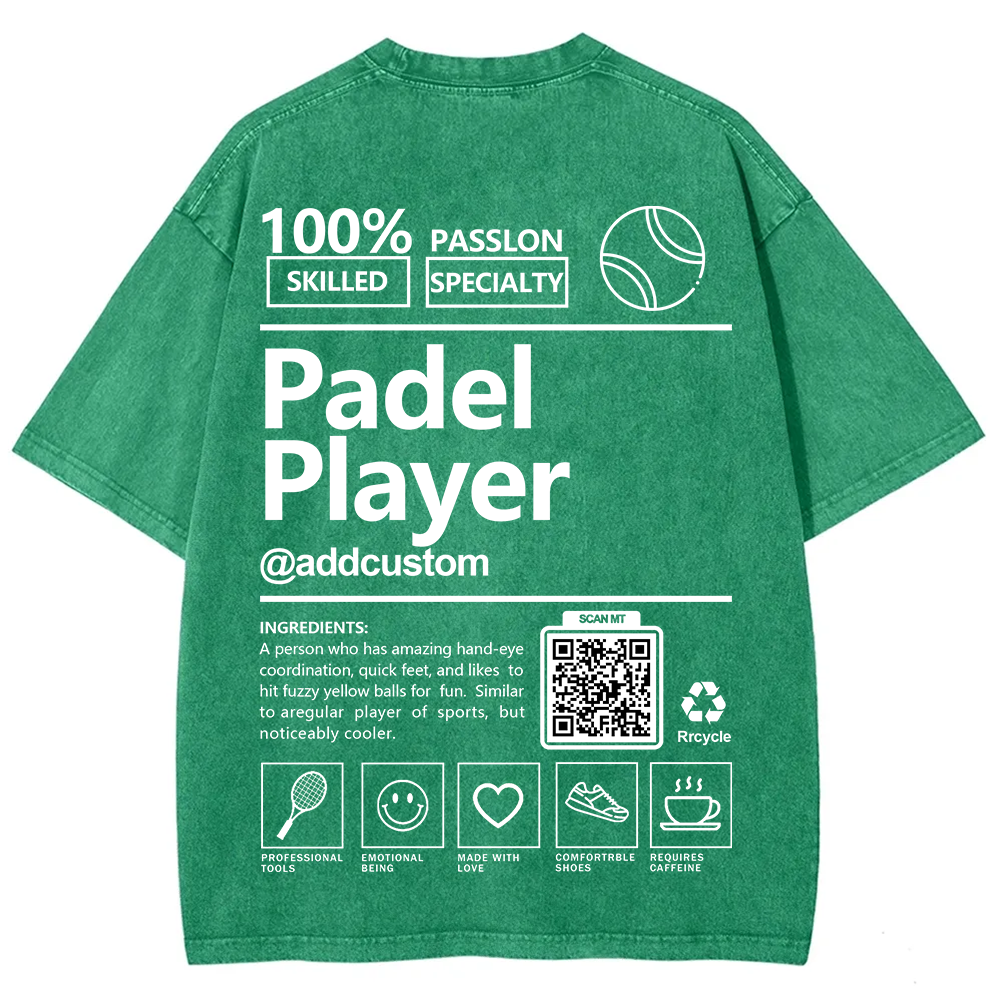 Padel player Addcustom QR Code Unisex Fit Washed T-Shirt wearishow