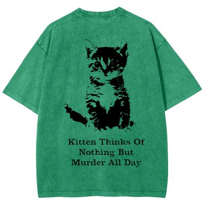 Kitten Thinks Of Nothing But Murder All Day Washed t-Shirt