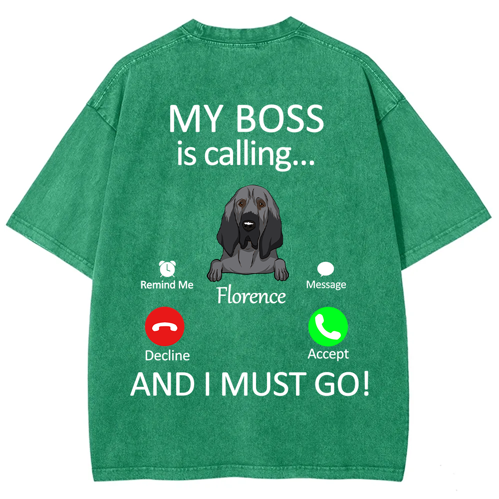 Dog Boss Calling - Personalized Custom Unisex Fit Washed T-Shirt wearishow