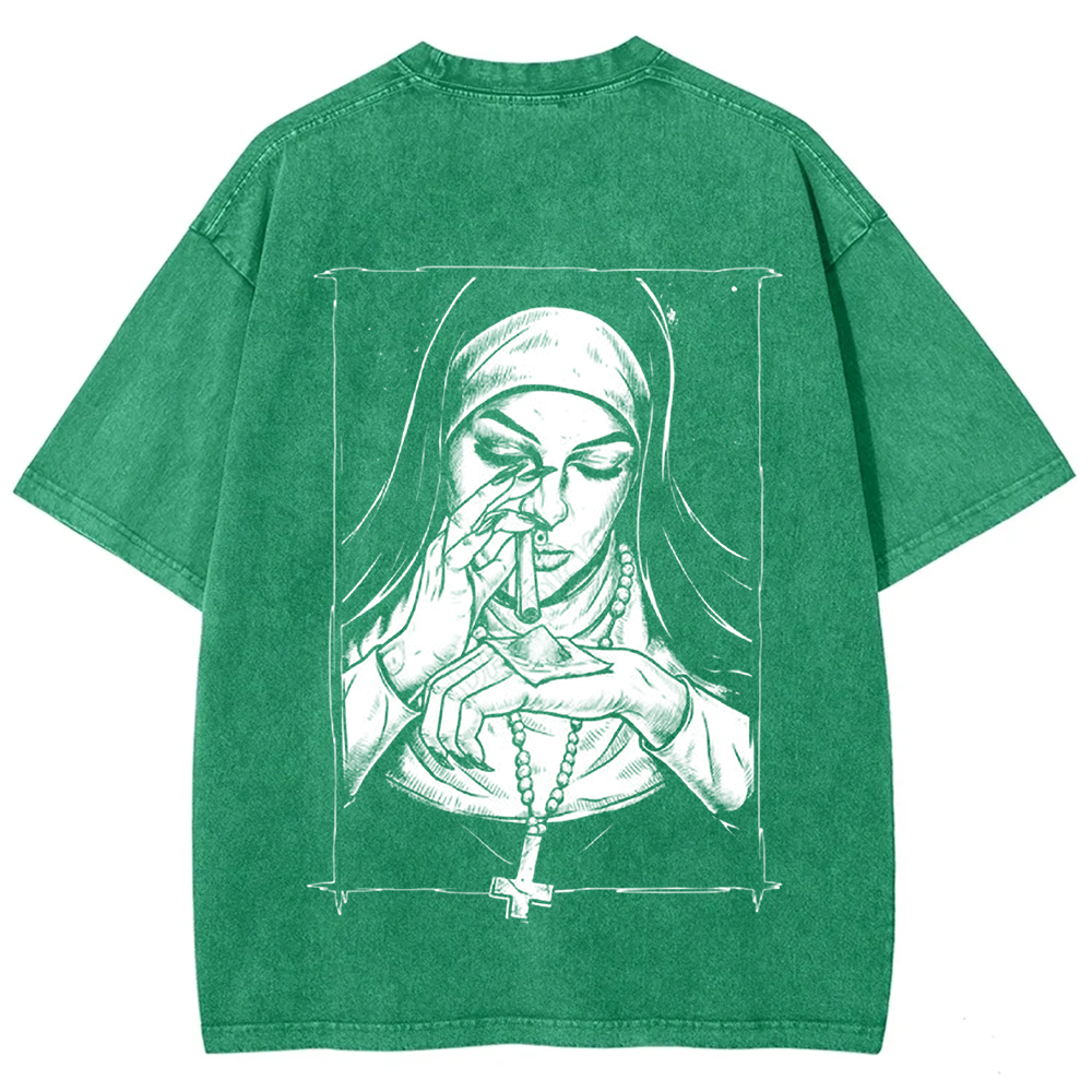 Unisex Vintage Washed  Evil Nun art t-Shirt
