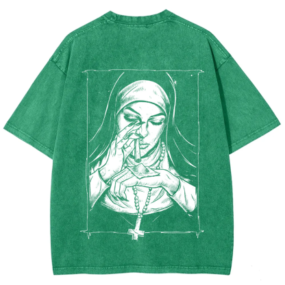 Unisex Vintage Washed  Evil Nun art t-Shirt