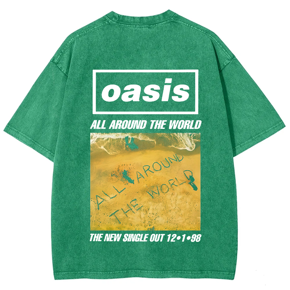 Unisex Vintage Washed Oasis Band All Around the World  t-Shirt