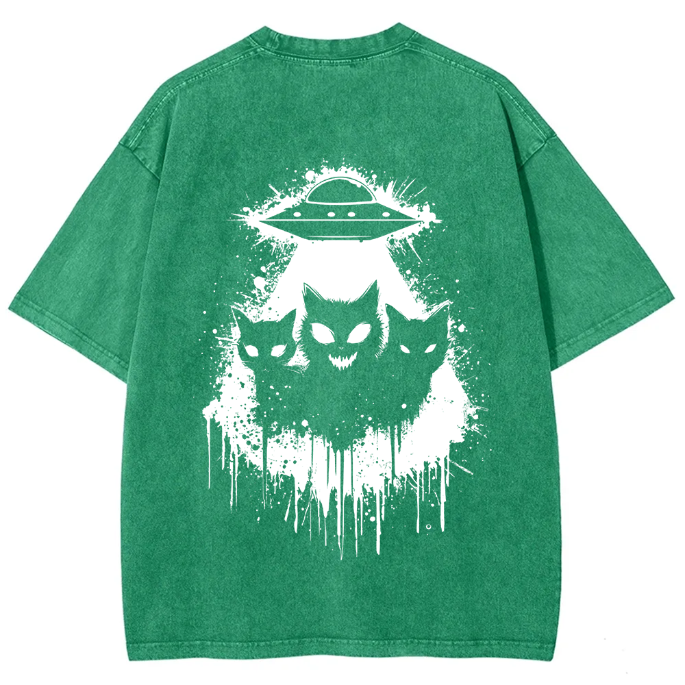 Unisex Vintage Black Cats Cat Face UFO On t-Shirt