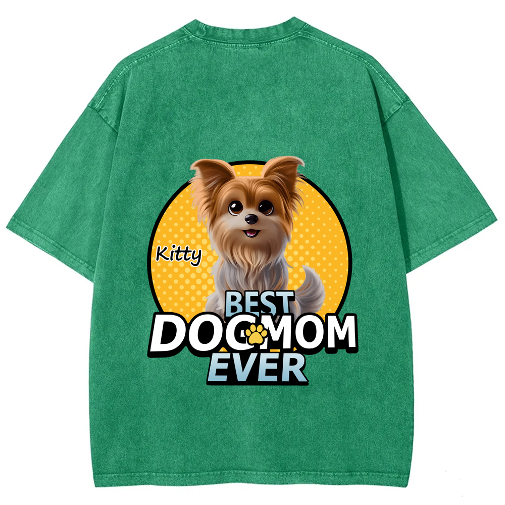 Best Dog Mom For Furry Kid - Personalized Custom Unisex Fit Washed T-Shirt wearishow