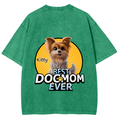 Best Dog Mom For Furry Kid - Personalized Custom Unisex Fit Washed T-Shirt wearishow