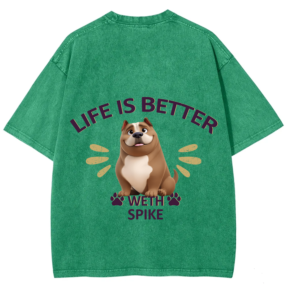 Better Life With My Dog- Personalized Custom Unisex Fit Washed T-Shirt wearishow