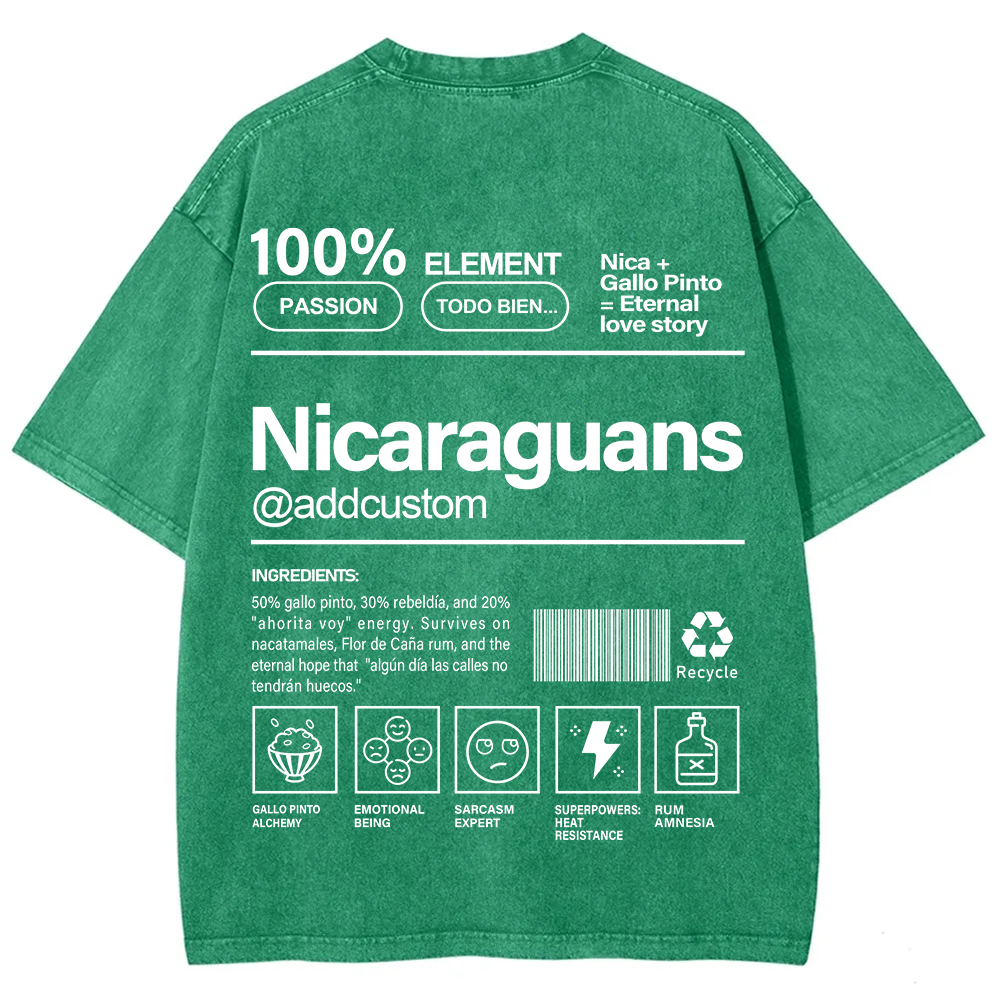 Nicaraguans Addcustom Unisex Fit  Washed T-Shirt