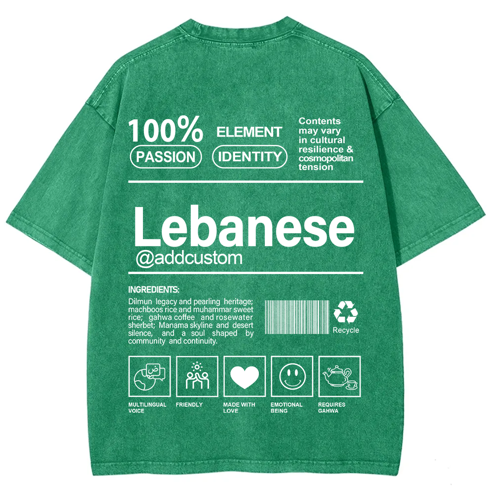 Lebanese Addcustom Unisex Fit  Washed T-Shirt