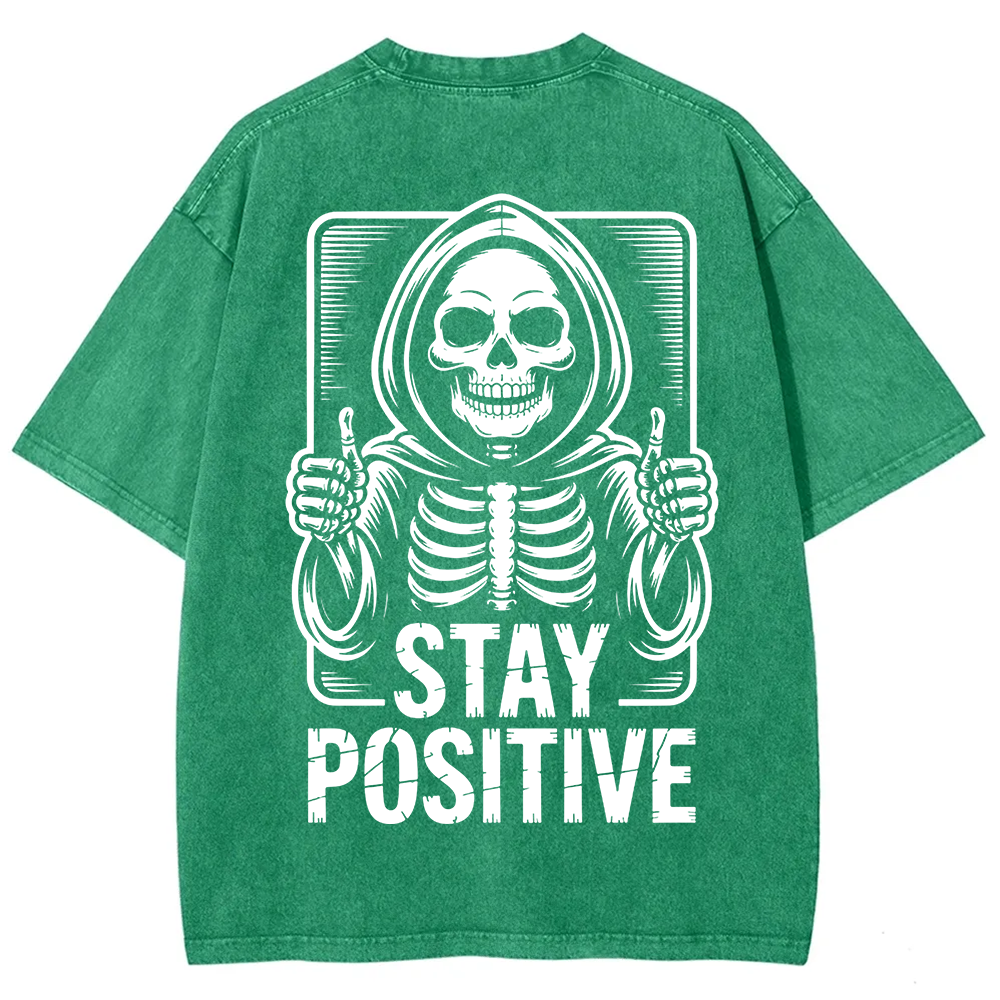 Unisex Vintage  Stay Positive Skeleton Sticker t-Shirt