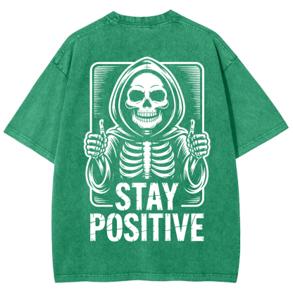 Unisex Vintage  Stay Positive Skeleton Sticker t-Shirt