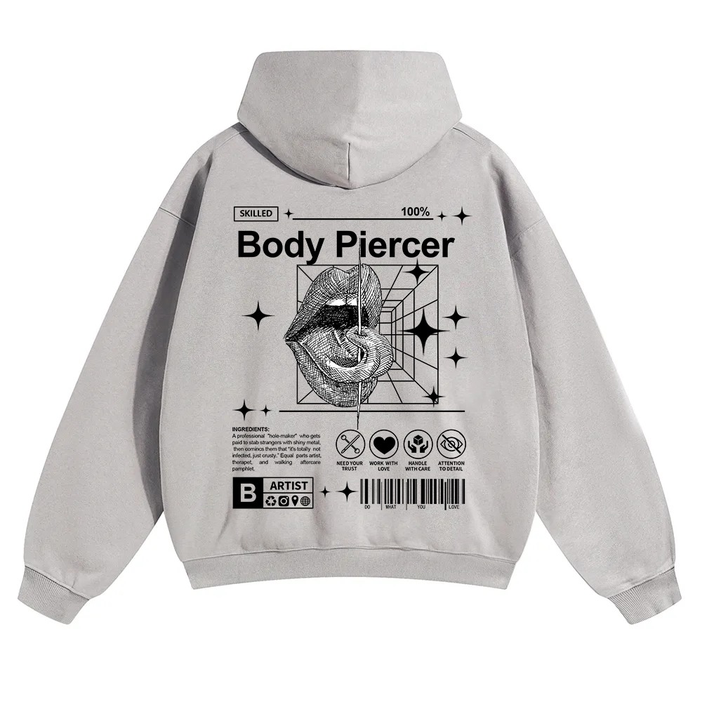 Body Piercer Casual Unisex Solid Color Hoodie wearishow