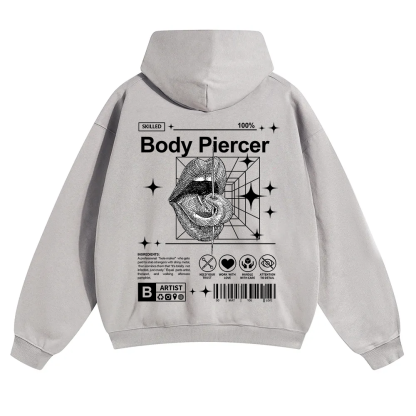 Body Piercer Casual Unisex Solid Color Hoodie wearishow